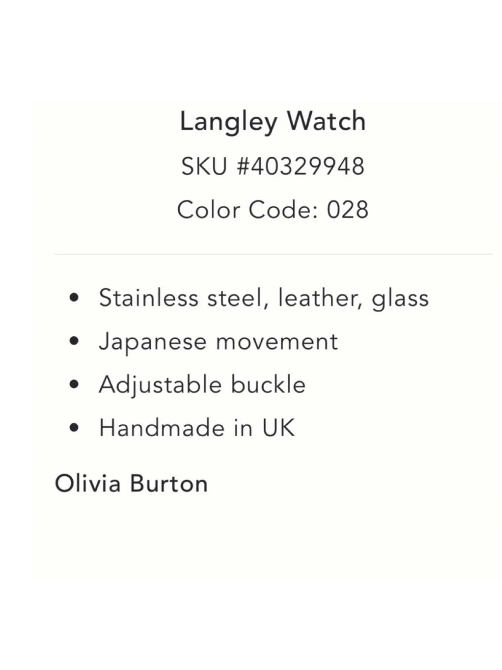 NWOT** Anthropologie Olivia Burton Langley Watch  **Needs Battery
